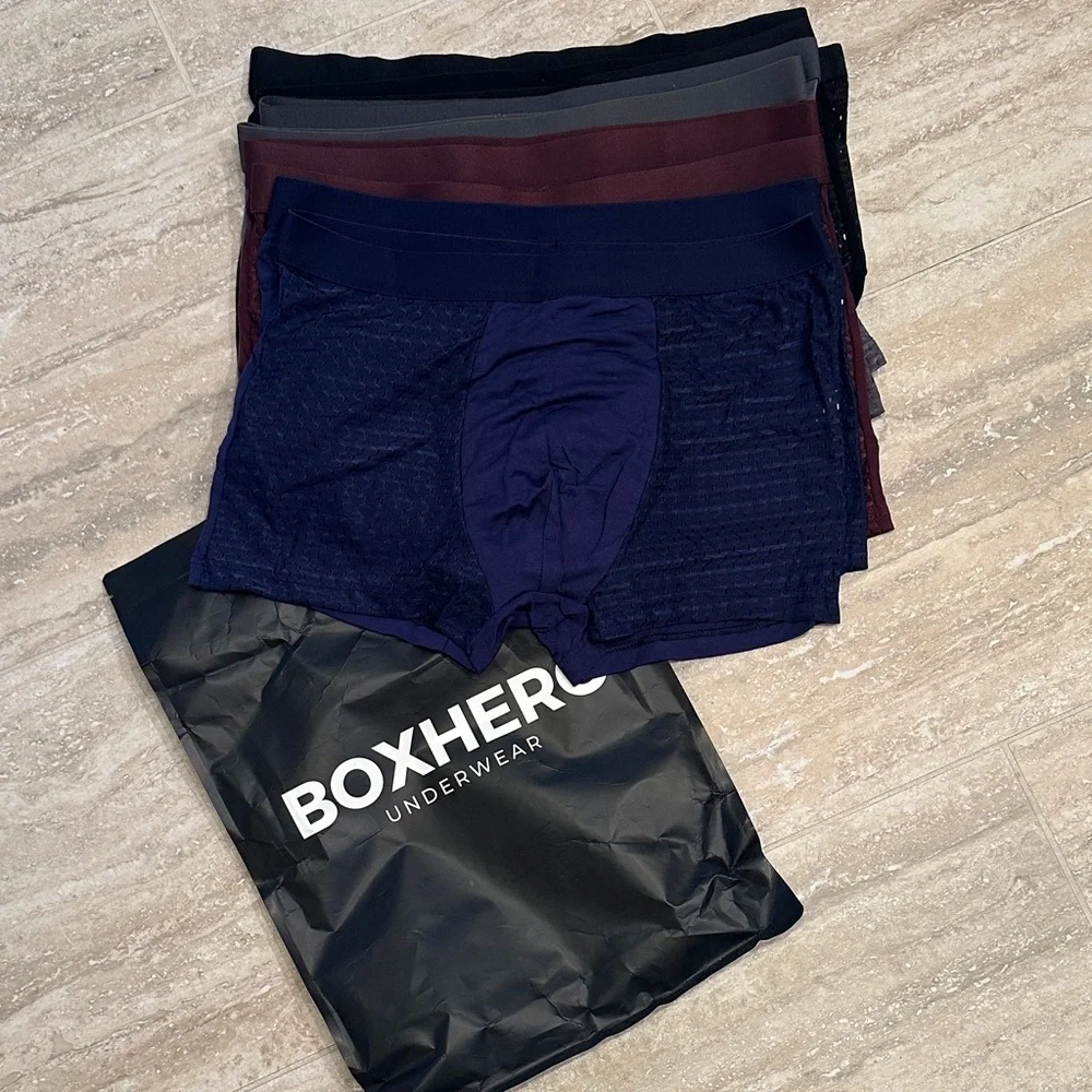 Boxhero Bamboo Men's Boxer Briefs - Navy, Black, gray and Burgundy Set XL